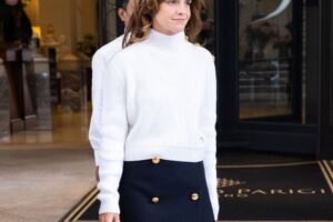Emma Watson Is Fall Perfection in Knit Sweater and Miniskirt at Milan Fashion Week